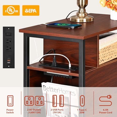 Livofloral Narrow Side Tables with Charging Station, Narrow End Table with Wooden Drawers, USB Ports and Power Outlets, Nightstand and Bedside Table for Bedroom, End Tables Living Room, Espresso - Image 4