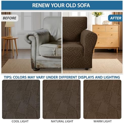 ZNSAYOTX 1 Piece Stretch Chair Cover with Arms (34"-44"), New Plaid Armchair Cover with Elastic Band for Living Room, Ultimate Soft Cozy Washable Chair Slipcover Form Fit Protector, Coffee - Image 5