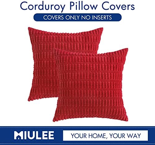 MIULEE Corduroy Decorative Throw Pillow Covers 12x12 Red Pack of 2 - Image 6
