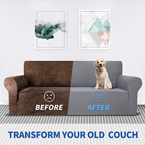 MAXIJIN Super Stretch Couch Cover for 3 Cushion Couch, 1-Piece Universal Sofa Covers Living Room Jacquard Spandex Furniture Protector Dogs Pet Friendly Fitted (Large, Light Gray) - Image 4