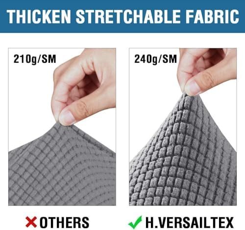 H.VERSAILTEX 4 Piece Stretch Sofa Covers for 3 Cushion Couch Covers for Living Room Furniture Slipcovers (Base Cover Plus 3 Seat Cushion Covers) Thicker Jacquard Fabric (Large Sofa, Grey) - Image 3