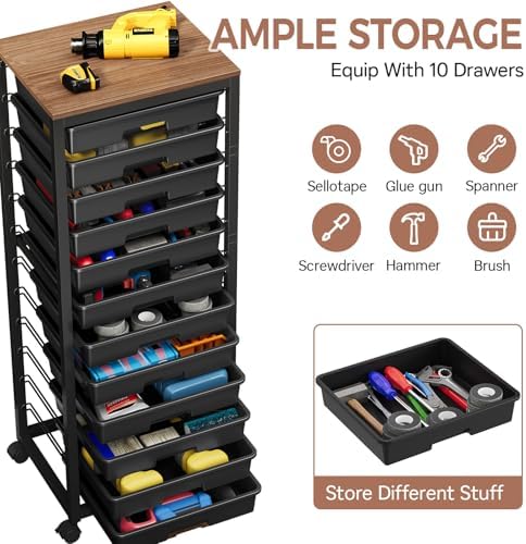SYKIARIOL Rolling Cart with 12 Drawers,Black - Image 3