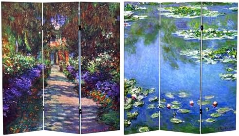 Red Lantern Double Sided Works of Monet Canvas Folding Screen - Lilies/Garden at Giverny, 4 ft. Short by RedLantern