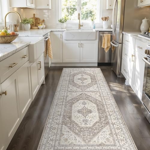 2x5 Runner Rug Washable Vintage: Non Slip Long Kitchen Runners Brown/Beige by Ksrau
