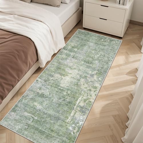 Soalmost Abstratc Runner Rug 2x6 Kitchen Hallway Runners Green/Ivory - Image 3