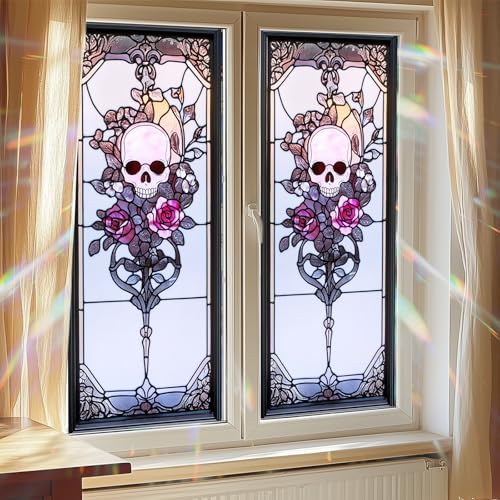 HOMETITUTE Vintage Skull Rose Privacy Window Film Cling 17.7x39.3 PVC - Image 7