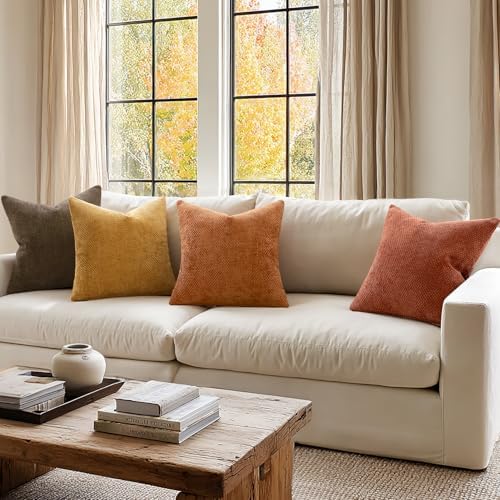 MIULEE Decorative Chenille Fall Pillow Covers Orange Brown 18x18 Pack of 4 - Image 4