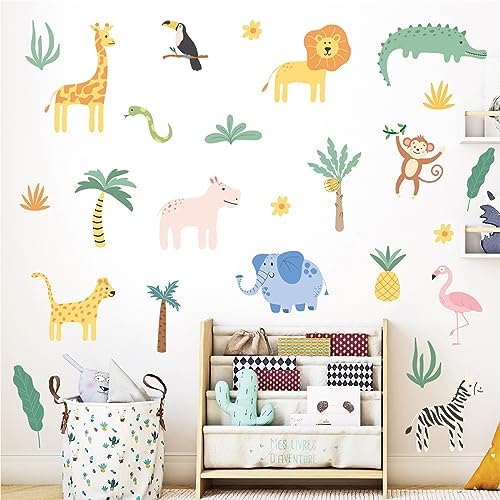 AOWDIAO Animals Wall Decals, Cute Safari Wall Stickers for Baby Kids, Jungle Theme Decor for Nursery, Classroom, Playroom, Bedroom by AOWDIAO