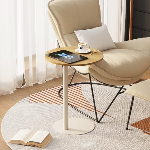 C Shaped Round End Table, Small Side Table for Couch,Tv Trays for Eating,Snack Sofa Tray Table with Metal Leg for Living Room, Bedroom, Bedside,and Office (Rustic Oak) - Image 6