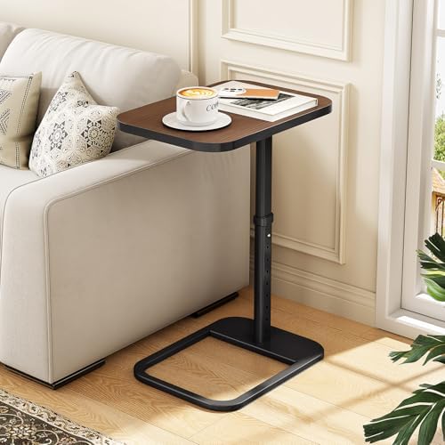 Kitstorack TV Tray Table, Adjustable Height & Rounded Metal Corners, Snack Table for Couch, Sofa, Bed, Chair, Living Room, C Shaped End Side Table for Eating, Dinner or Laptop, Small Spaces, Espresso - Image 2