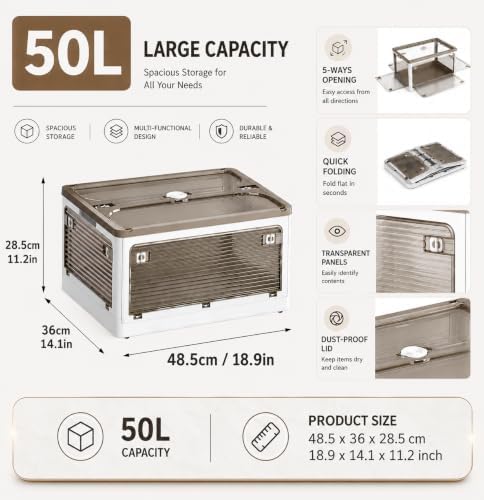 3-Pack 50L Stackable Storage Bins with Lids and Wheels, Foldable Storage Boxes Collapsible Organizers for Home Organization, Storage Cabinets for Outdoor Camping, Yellow - Image 2