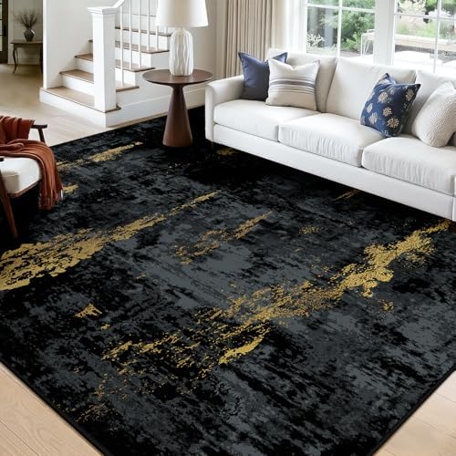 RELEANY Washable Square 10' x10' Area Rug for Living Room Black Gold by RELEANY
