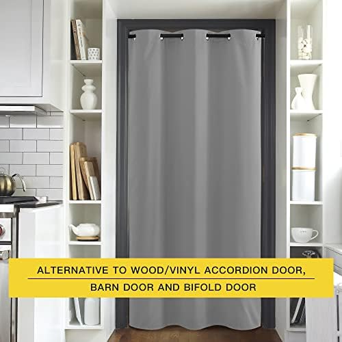 NICETOWN Faux Folding Accordion Doors, Front Door Curtains, Privacy Blackout Cloth Fabric, Living Room Bedroom Divider/Sliding Patio Decor Decoration (1 PCs, 9ft Tall x 5ft Wide, Silver Grey) - Image 4