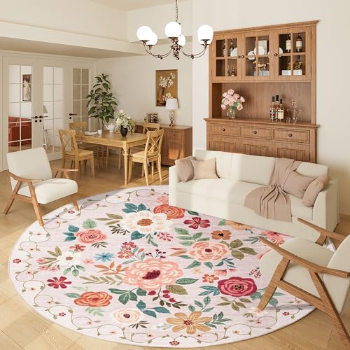 DUKINO 6ft Round Rug, Soft Washable Circle Rug for Bedroom Non Slip, Beige by DUKINO