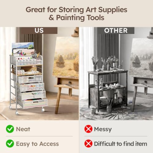 Homsorout Rolling Art Cart with 4 Drawers, Maple - Image 3