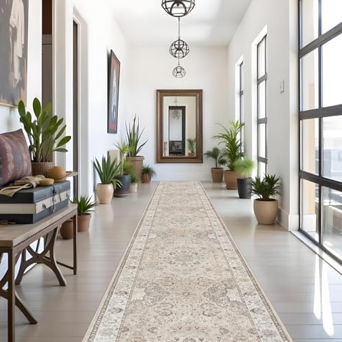 Washable Hallway 3x18 Runner Rug: Vintage Ultra Soft Non Slip Runner for Kitchen Entrance Indoor Farmhouse Long Carpet for Living Room Bathroom Low Pile Floor Mat for Bedroom Dining Room (3X18, Beige) - Image 6