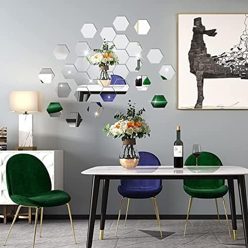 DIY Wall Decals Acrylic Mirror Sticker Set 36 Pcs, Hexagon Mirror Wall Stickers for Living Room Bedroom Decor (Silver) - Image 5