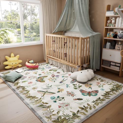 Washable Area Rugs for Living Room: 5x7 Bedroom Rug Vintage Rugs Stain Resistant Non Slip Low Pile Soft Lightweight Carpet for Kitchen Dining Room Farmhouse Nursery Kids Room Indoor - Image 6