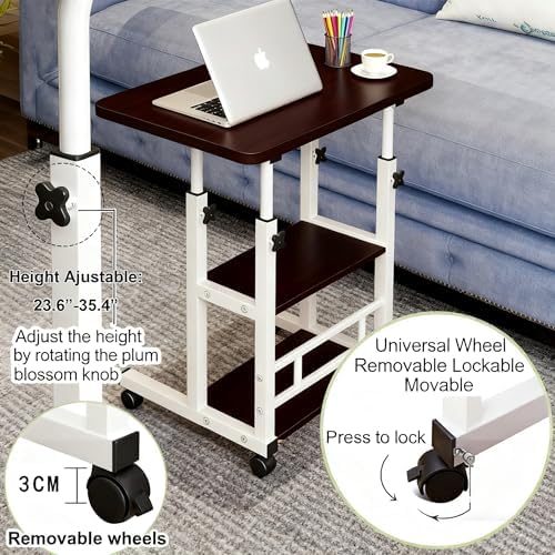 VebaCidi Medical Overbed Bedside Table with Two Shelves and Wheels (Hospital and Home Use), 31 1/2" Desk with Non Tilt Wooden Top, Adjustable Height (Black) - Image 4