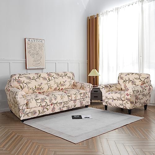 SearchI Stretch Sofa Cover Printed Couch Cover, Floral Pattern 3 Pieces Loveseat Slipcover with 2 Separate Cushion Cover, Washable Furniture Protector for Living Room(Loveseat, Yellow+Flower) - Image 5