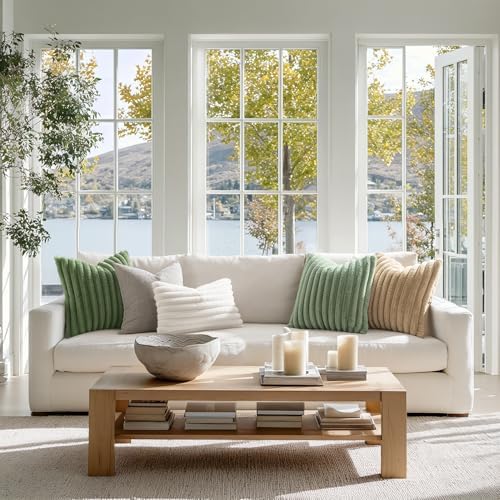 MIULEE Faux Fur Lumbar Throw Pillow Covers 12x20 Set of 2 Moss Green - Image 4