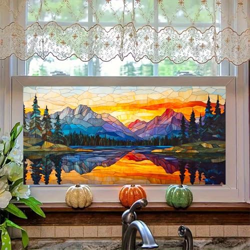 HOMETITUTE Mountain Lake Scene Privacy Window Film 39.3x17.7 Inch PVC - Image 6