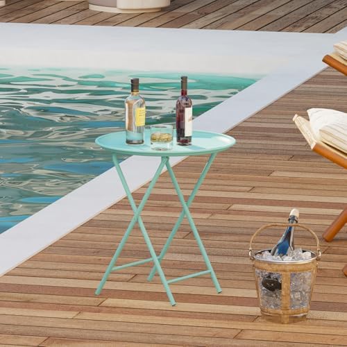 Garden 4 you Folding TV Tray Table, Metal Round Side Table, Green Dinner Table with Metal Frame, Modern Outdoor Tray Table for Living Room, Bedroom, Patio & Small Spaces, 2 Packs - Image 5