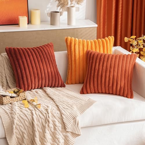 MIULEE Faux Fur Decorative Throw Pillow Covers 20x20 Set of 2 Rust - Image 3
