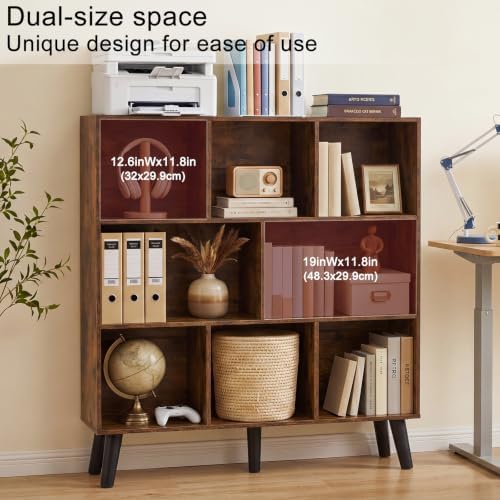 YAHARBO 8 Cube Brown Bookshelf,3 Tier Book Shelf with Legs,Modern Minimalist Bookcase,Open Book Shelves Storage Organizer,Frees Standing Wooden Display Bookcases for Small Space,Bedroom,Living Room - Image 4