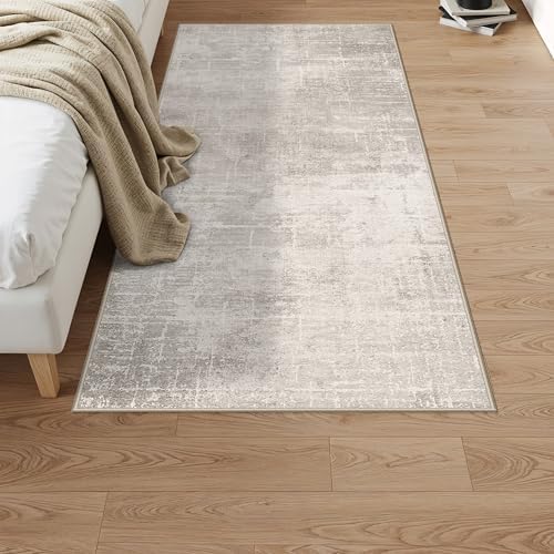 Washable 3x5 Kitchen Area Rug: Non-Slip Abstract Water-Resistant Entryway Doormat Soft Sink Fridge Bedroom Carpet Low Pile Stain-Resistant Bathroom Laundry Neutral Faded Floor Mat(3X5,Beige/Cream) - Image 2