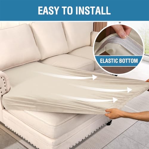 H.VERSAILTEX Velvet Stretch Individual Chaise Cover Sectional Couch Covers for L Shaped Sofa Both Left/Right Furniture Protector Seat Cushion Sofa Cover (1 Piece Chaise Cover, Ivory) - Image 4