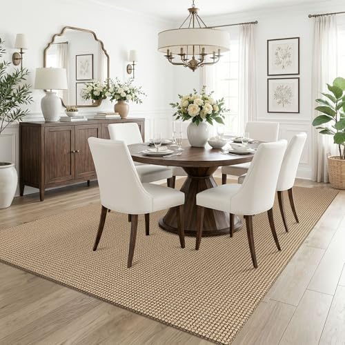 KOZYFLY Washable Area Rug 5x7 ft Rubber Backed Non Slip Rugs for Living Room Braided Cotton Bedroom Rug Woven Office Rugs Indoor Floor Carpets for Dining Bedroom Living Room, Orange Beige/Tan/Brown - Image 2