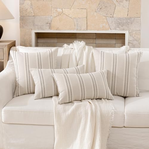 Hckot Striped Throw Pillow Covers 16x16 Set of 2 Charcoal Pillow Covers - Image 5