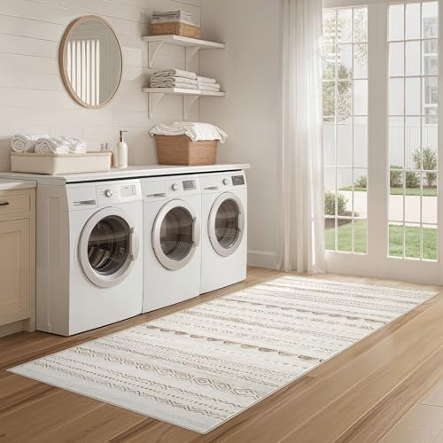 Nakagishi Runner Rug Kitchen Washable Rugs: 3x8 Non-Slip Boho Soft Modern Stain Resistant Indoor Floor Neutral Farmhouse Throw Carpet for Hallway Bathroom Laundry Room Entryway Bedroom- Brown - Image 6