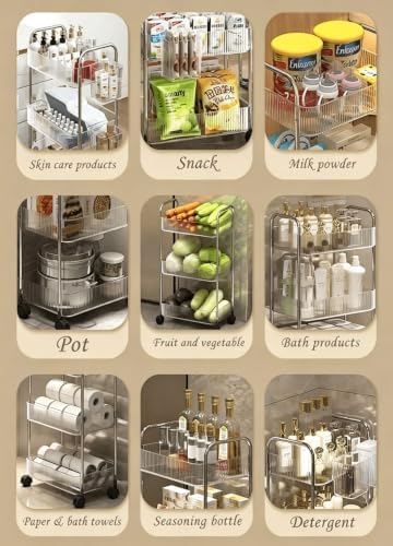 3-Tier Clear Utility Rolling Cart with Wheels for Kitchen & Bathroom - Image 6
