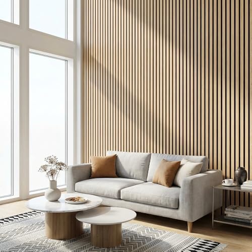 Acoustic Wall Panels, 2 Pack Wood Slat Wall Panel, Soundproof Wall Panels, 3D Textured Wall Decor for Ceiling and Wall, 47.2" x 23.6", in Oak Finish - Image 2