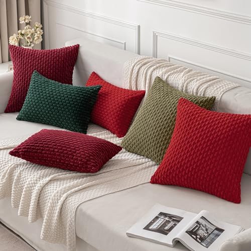 MIULEE Decorative Throw Pillow Covers 18x18 Burgundy Textured Corduroy - Image 5