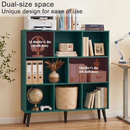 YAHARBO 8 Cube Bookshelf,3 Tier Bookcase with Legs,Dark Green Mid-Century Modern Bookshelves,Large Free Standing Open Storage Organizer Shelf,Tall Wooden Book Case Furniture for Bedroom,Living Room - Image 4
