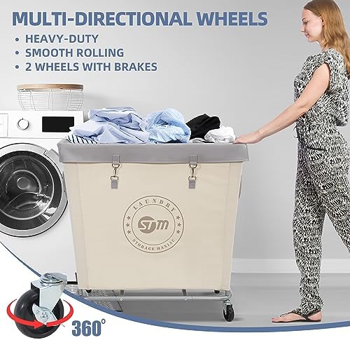 STORAGE MANIAC Commercial Laundry Hamper with Heavy Duty Steel Frame, 320 L Industrial Laundry Basket Cart with Wheels for Hotel, Home, Laundry Room, 31.7''L x 19.3''W x 30.91''H, Large Beige - Image 4