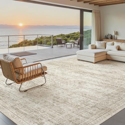 Soalmost Washable Area Rug 8x12 Large Soft Beige Rugs for Living Room by Soalmost