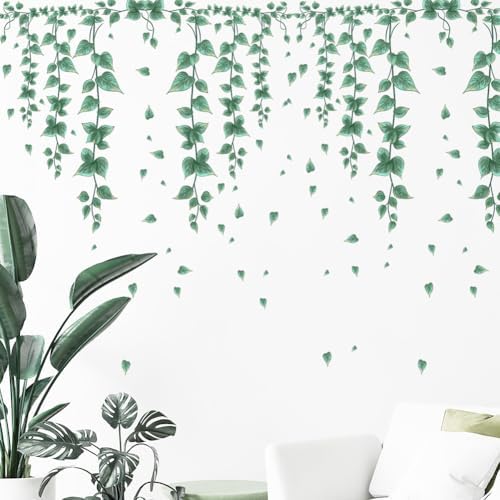 Hanging Green Vine Wall Decals,Succulent Plants Wisteria Floral Flowers Butterflies Birds Wall Stickers, Self-Adhesive Vinyl Removable Living Room Sofa TV Wall Decor - Image 6