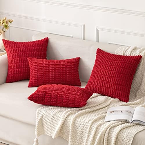 MIULEE Corduroy Decorative Throw Pillow Covers 16x16 Red Pack of 2 - Image 4