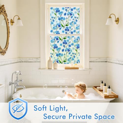 SOMWISE Frosted Glass Window Privacy Film with Tools, Heat Blocking, Anti-UV, Anti-Glare, Static Cling, Decor for Home Bathroom Door, Renter Friendly, Removable, Reusable, Blue 23.5Inchx78.5Inch - Image 3