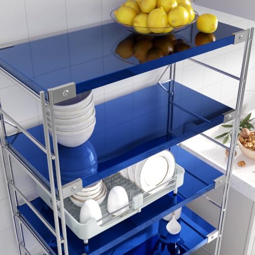 Sapphire Glossy Metallic Wallpaper Reflective Flexible Mirror Sheet Kitchen Non Glass Adhesive Vinyl Contact Paper for Cabinets Peel and Stick Blue Stickers for Appliance Crafts 15.7''x80'' - Image 3