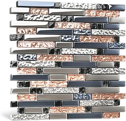 Blujellyfish Mosaic Tiles Crystal Glass Tile Rose Gold Interlocking Chrome Silver Black Ink Blue Mosaic Bath Kitchen Fireplace Decor TSTGT107 (5 Square Feet) by Blujellyfish