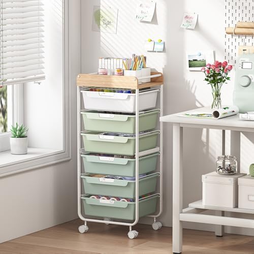 SYKIARIOL 6 Drawer Rolling Cart for Craft Storage,Utility Drawer Cart,Green - Image 2