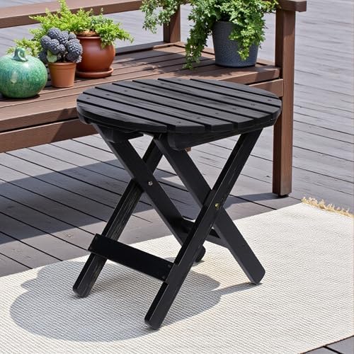 Shine Company Round Wooden Folding Solid Wood Side Table, Outdoor Adirondack Small Patio Table, Black - Image 2