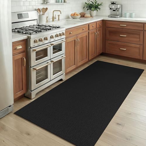 KOZYFLY Rugs for Entryway 3x5 ft Washable Area Rug Non Slip Rubber Backed Entry Rug Woven Indoor Door Mat Cotton Kitchen Rugs Floor Carpet for Entryway, Foyer, Backdoor, Black/Dark Grey - Image 2