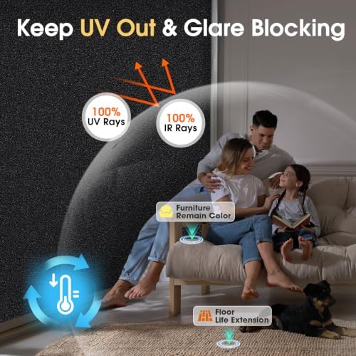 Coavas Blackout Window Privacy Film Total 100% Light Blocking Room Darkening Window Tint for Home Frosted Static Cling Black Out Cover (45.2 x 157.5 Inch, Blackout) - Image 4