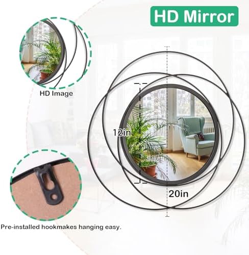 Round Decorative Wall Mirror, Black Metal Mirrors, Art Small Round Wall Home Mirror, Decor Living Room Bedroom Bathroom Entryway 20" - Image 7